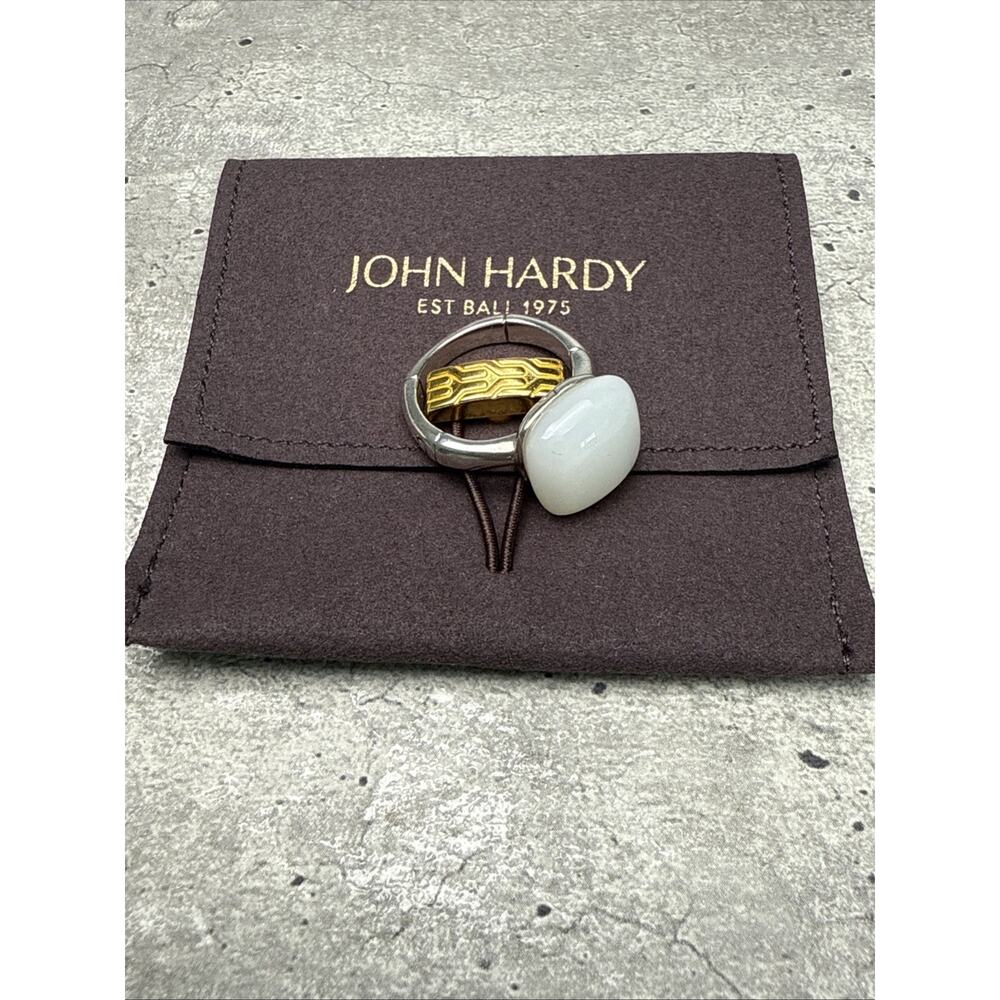 JOHN HARDY-Moonstone & Sterling Cocktail Ring From The Bamboo Collection Size 7